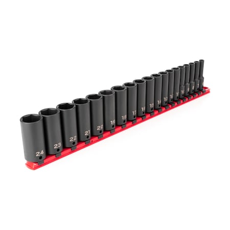 3/8 Inch Drive Deep 6-Point Impact Socket Set With Rail, 19-Piece (6-24 Mm)
